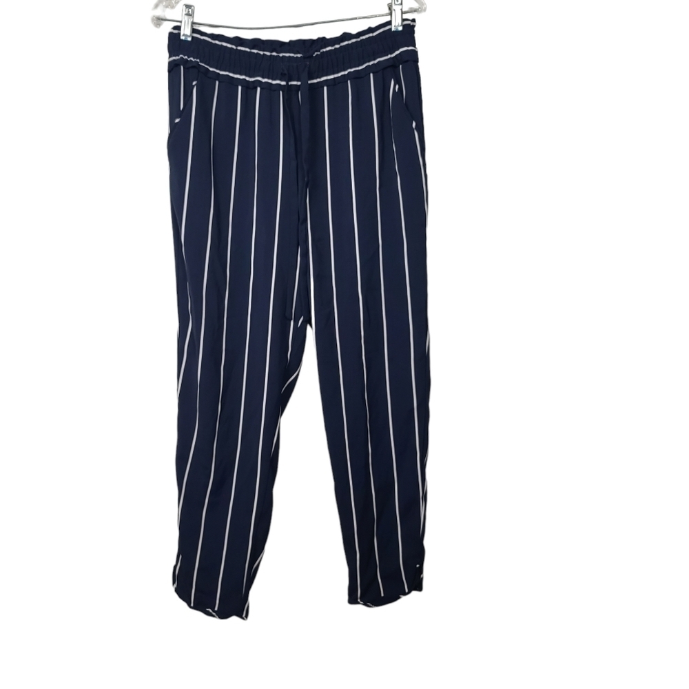 Zara Trafaluc White Blue Striped Pants M